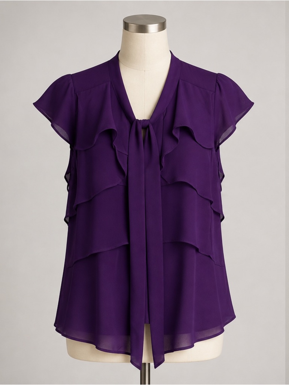 Judith & Charles Purple 100% Silk Ruffle Tiered Sleeveless Blouse Size 6